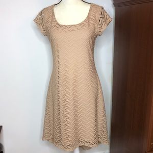 Anthropologie Luxology Tan Over Lace Dress Medium